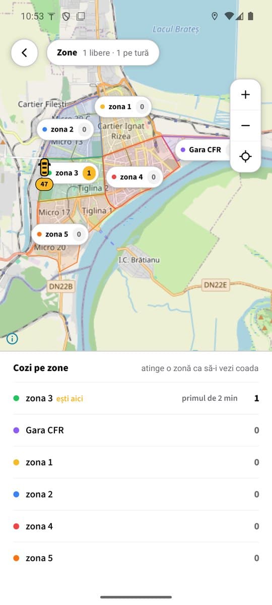 Aplicația șoferului: stațiile și locul din coadă